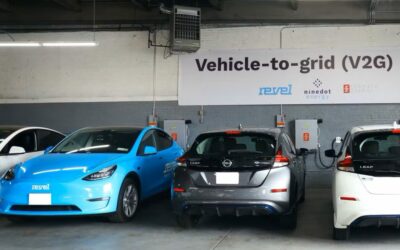 EVs at the Revel garage hosting the V2G trial in Brooklyn, New York. Image: Fermata Energy.